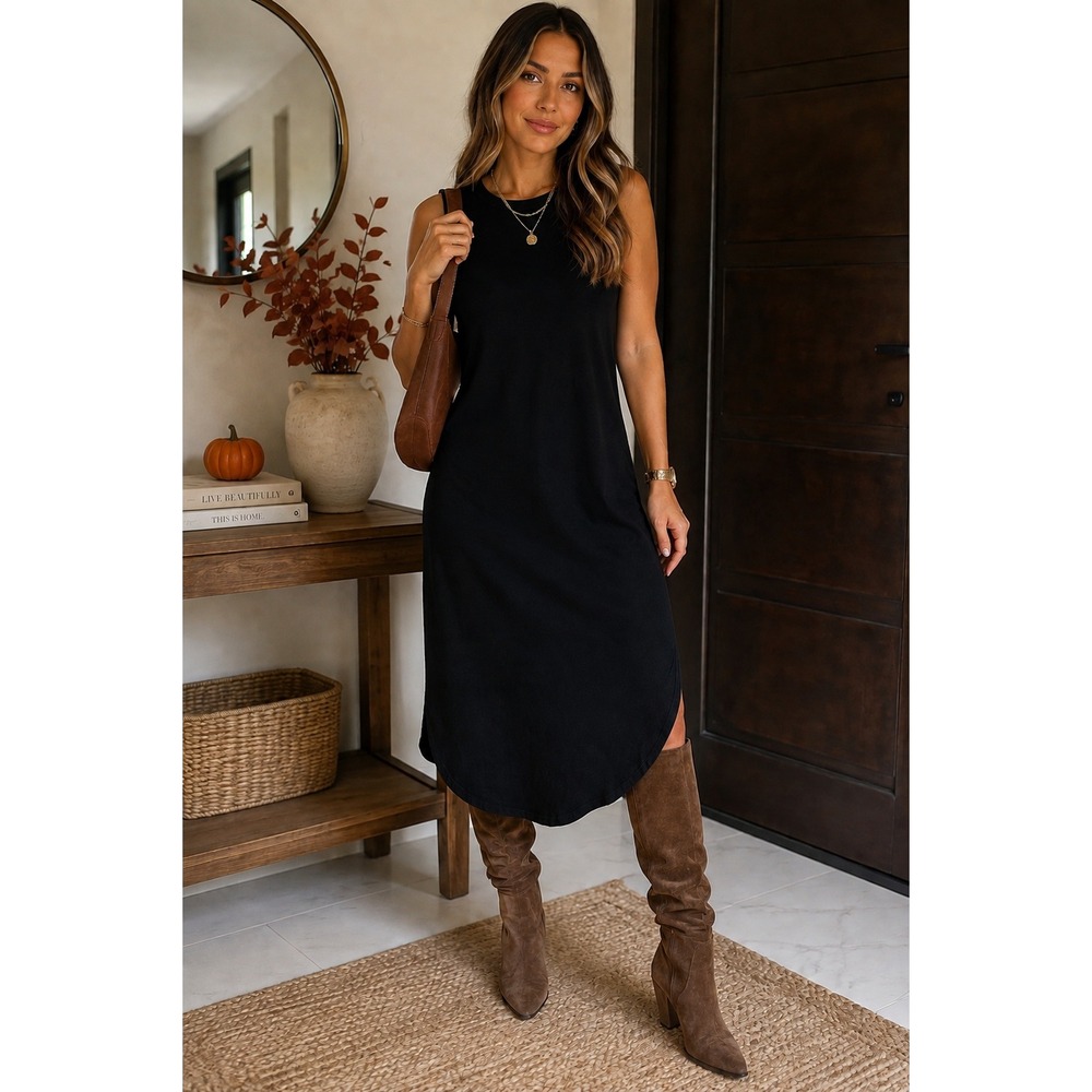 J.Crew Black Cotton Midi Dress S Sleeveless Minimalist Fall Fashion Casual